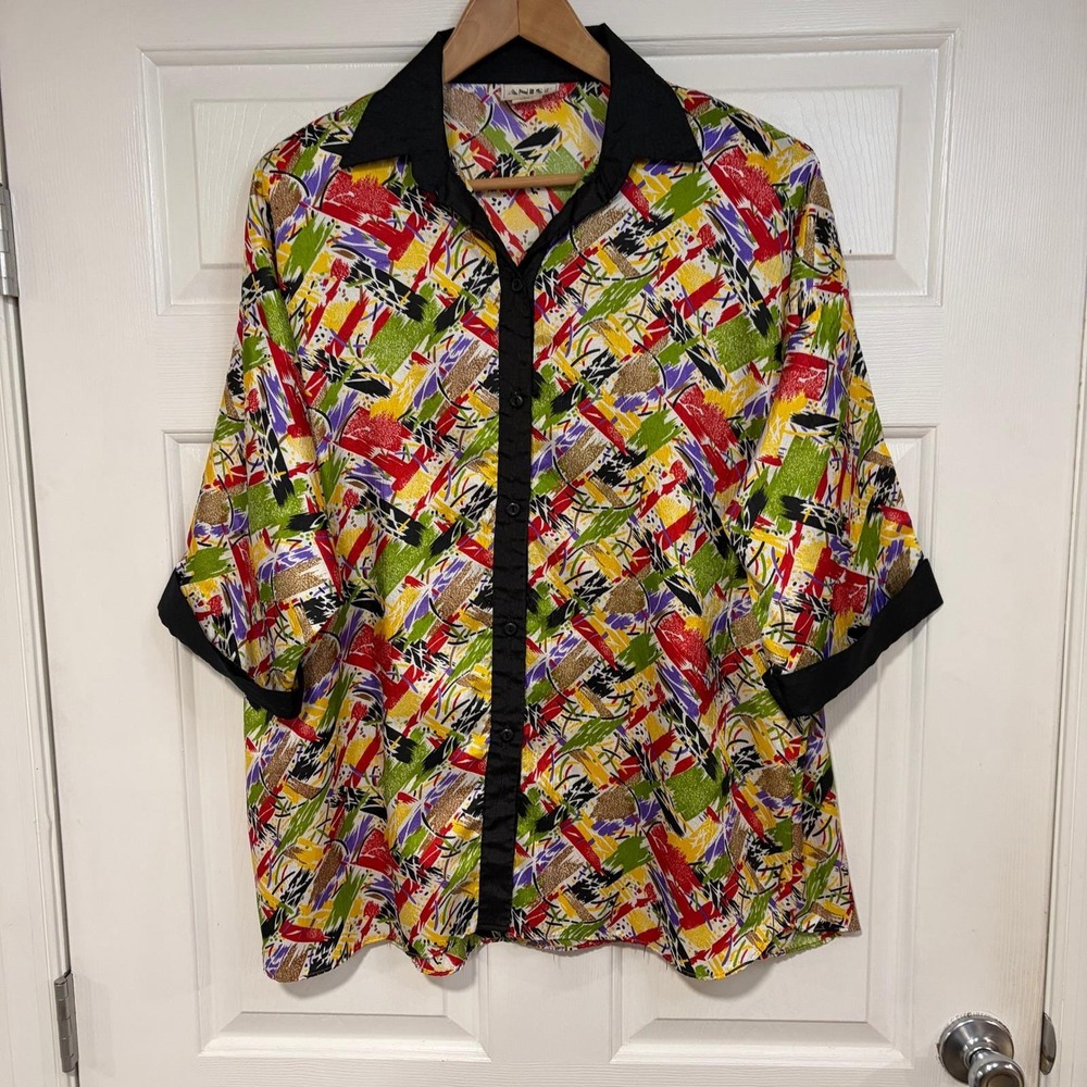 ANISE Vintage‎ Colorful Bold Womens XL Abstract Print Button Up Oversized Shirt